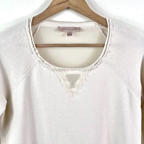 Philosophy Size S Terry Knit Top Sheer Back Sweatshirt Raw Hem Cream - Picture 2 of 10